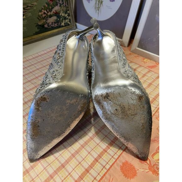 Steve Madden Stiletto Crystalle Rhinestone Silver Ankle Boots Womens 11 Stunning - Picture 13 of 14